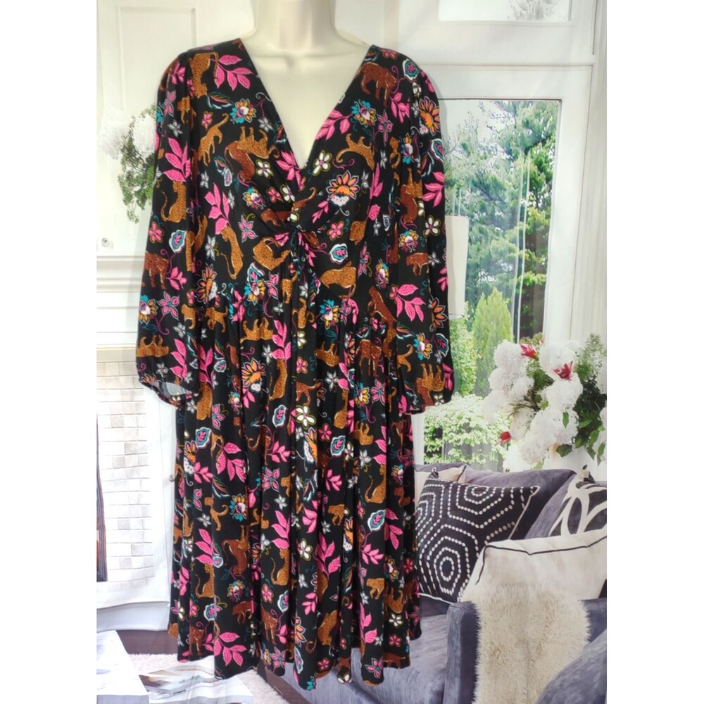 Torrid Size 3 3X Dress Novelty Print Tropical Jungle Floral Cheetah Whimsical